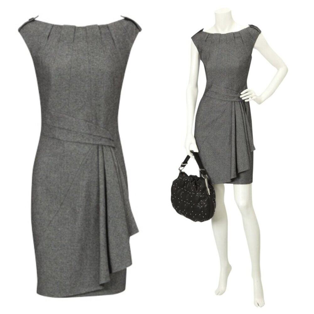 Karen Millen Boat Neck Sleeveless Mini Dress Pepper Grey Size 10